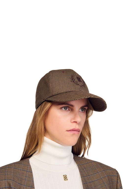Sandro Houndstooth Embroidered Baseball Cap In Brown