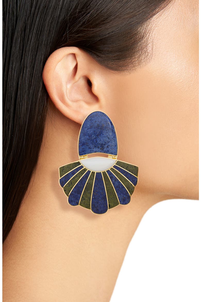 Samay Mullu Chandelier Earrings, Alternate, color, WHITE/ DUMORTIERITE/ UNAKITE