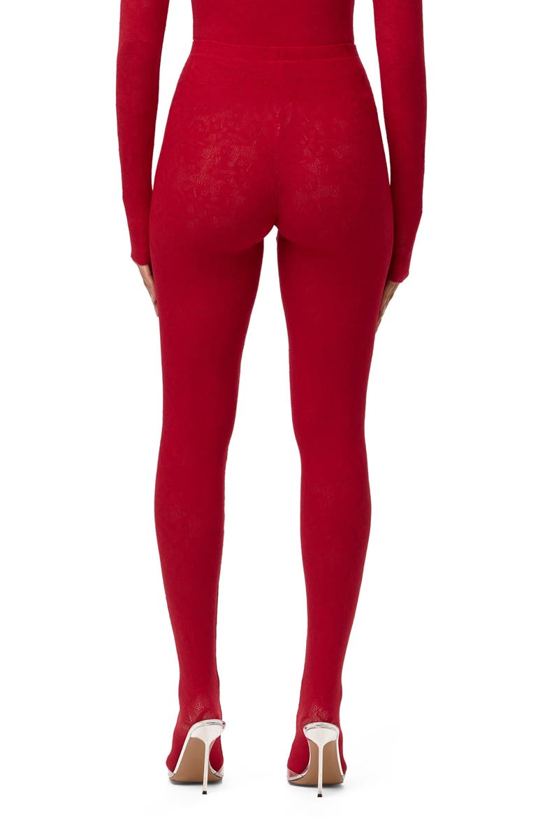 Closed Toe Semisheer Lace Leggings, Alternate, color, RUBY RED
