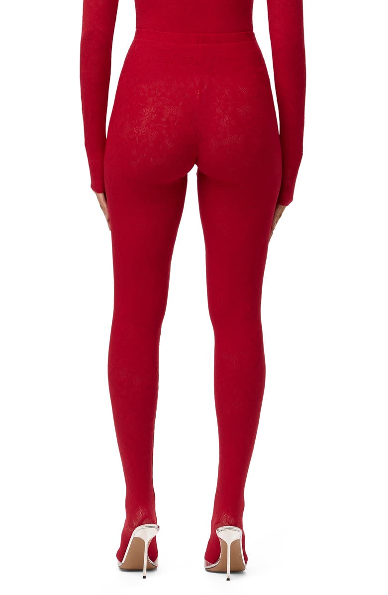 Naked Wardrobe Closed Toe Semisheer Lace Leggings, Alternate, color, Ruby Red