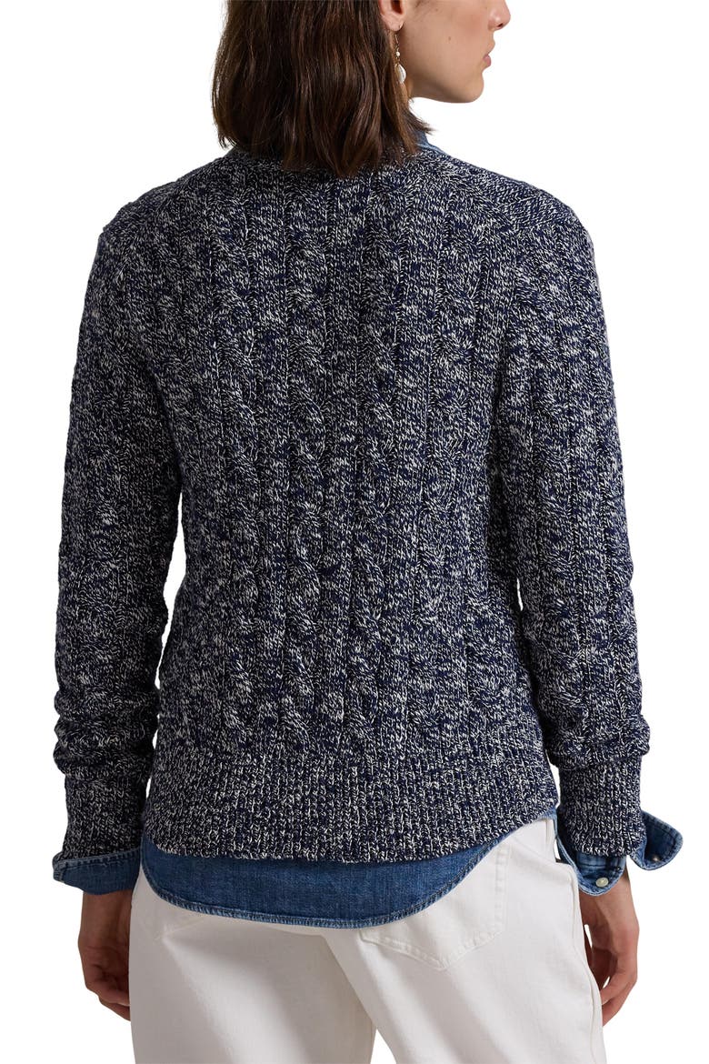 Cable Stitch Cotton Cardigan, Alternate, color, NAVY/CREAM