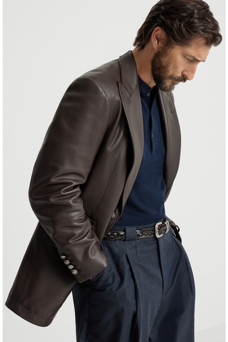 Calfskin blazer, Alternate, color, Chocolate
