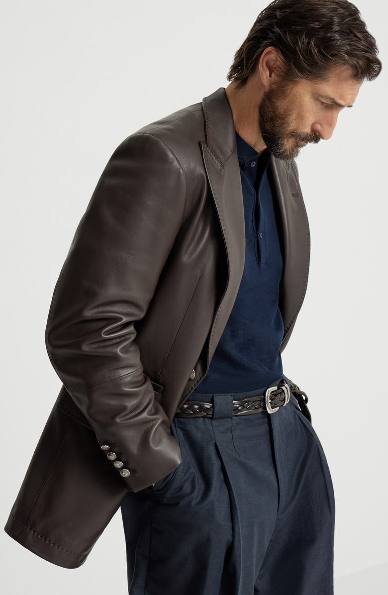 Brunello Cucinelli Calfskin blazer, Alternate, color, Chocolate