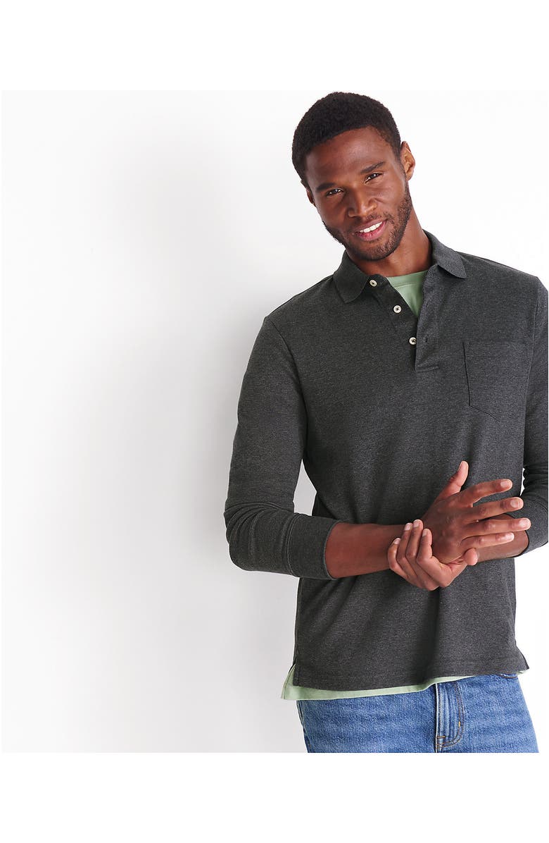 Lands' End Long Sleeve Cotton Supima Polo Shirt with Pocket, Alternate, color, Dark Charcoal Heather