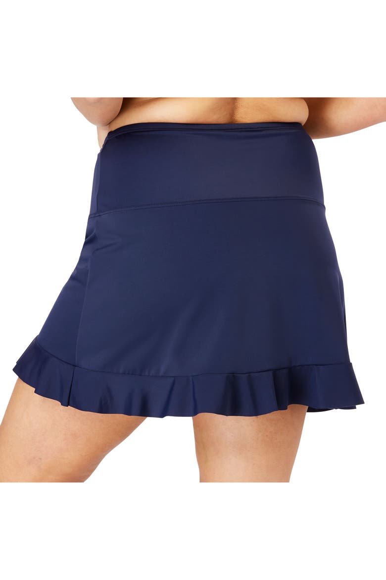 Ruffle Trim Swim Skirt With Built In Tummy Control Brief, Alternate, color, NAVY