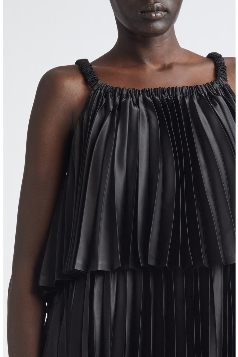 Pleated Satin Midi Dress, Alternate, color, BLACK
