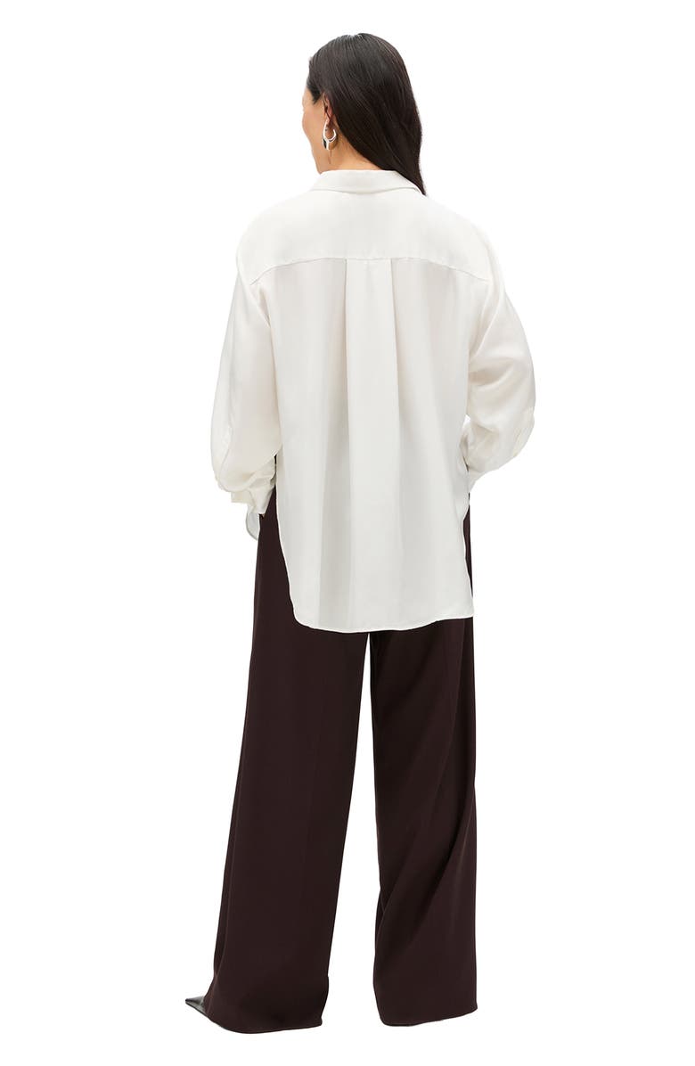 Another Tomorrow Silk Pleat Back Shirt, Alternate, color, Off White