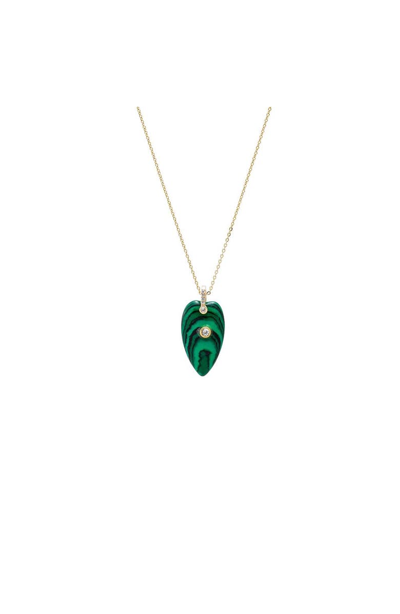 BY ADINA EDEN CZ Bezel Elongated Heart Natural Stone Necklace, Main, color, Malachite