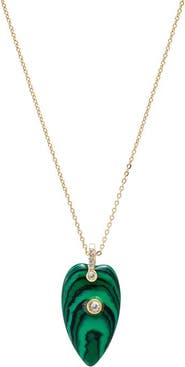 BY ADINA EDEN CZ Bezel Elongated Heart Natural Stone Necklace