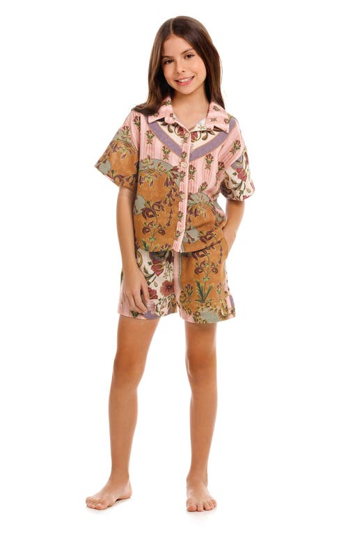 Agua Bendita Kids' Clarabelle Button-up Shirt In Brown