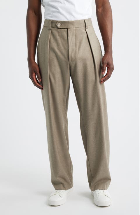 x Beckham Pleated Tan Wool Trousers