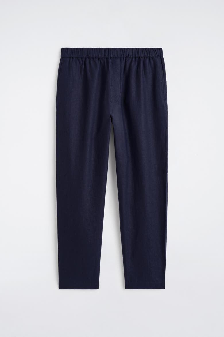 Elasticized Linen Regular-fit Tapered Pants, Alternate, color, NAVY