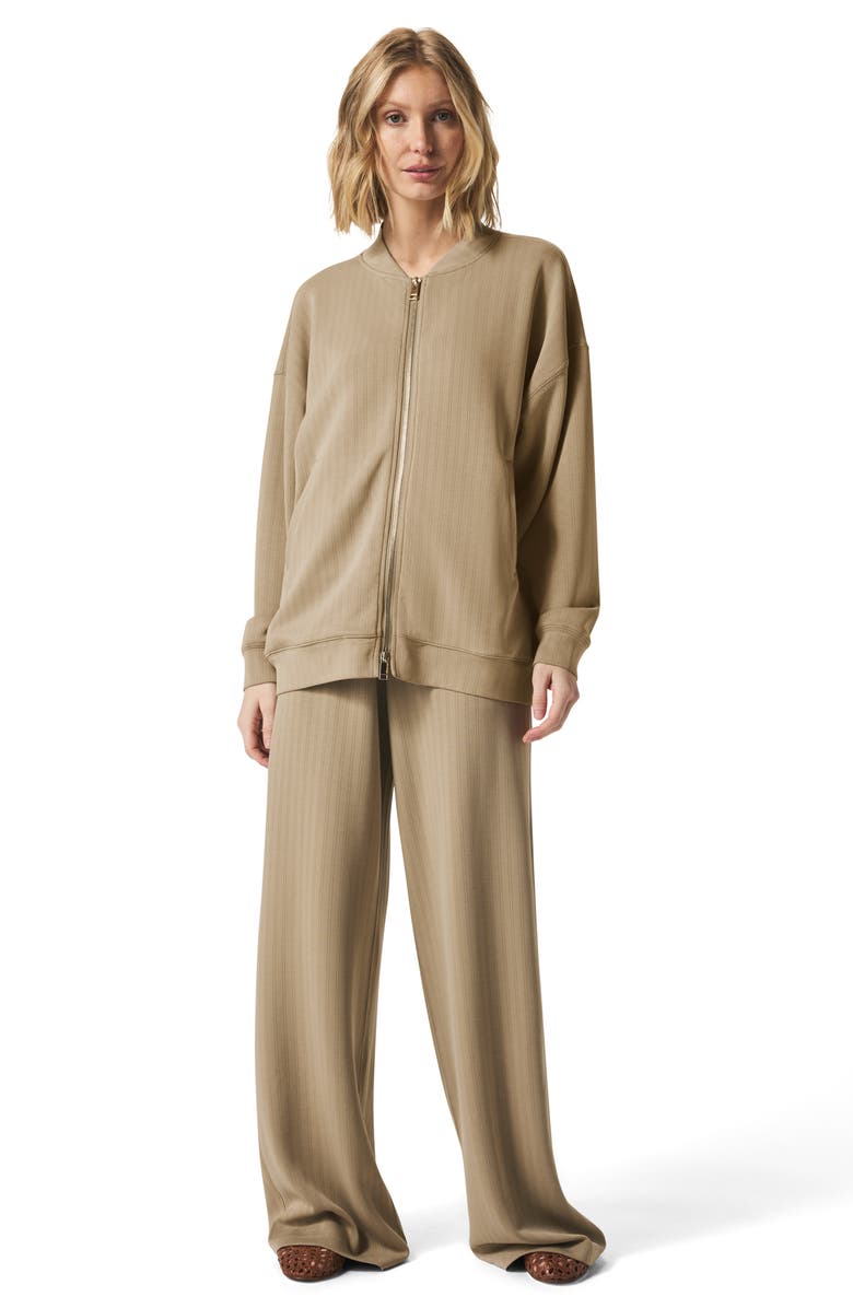 Splendid x @cellajaneblog Rib Scuba Knit Zip-Up Jacket, Alternate, color, Wood