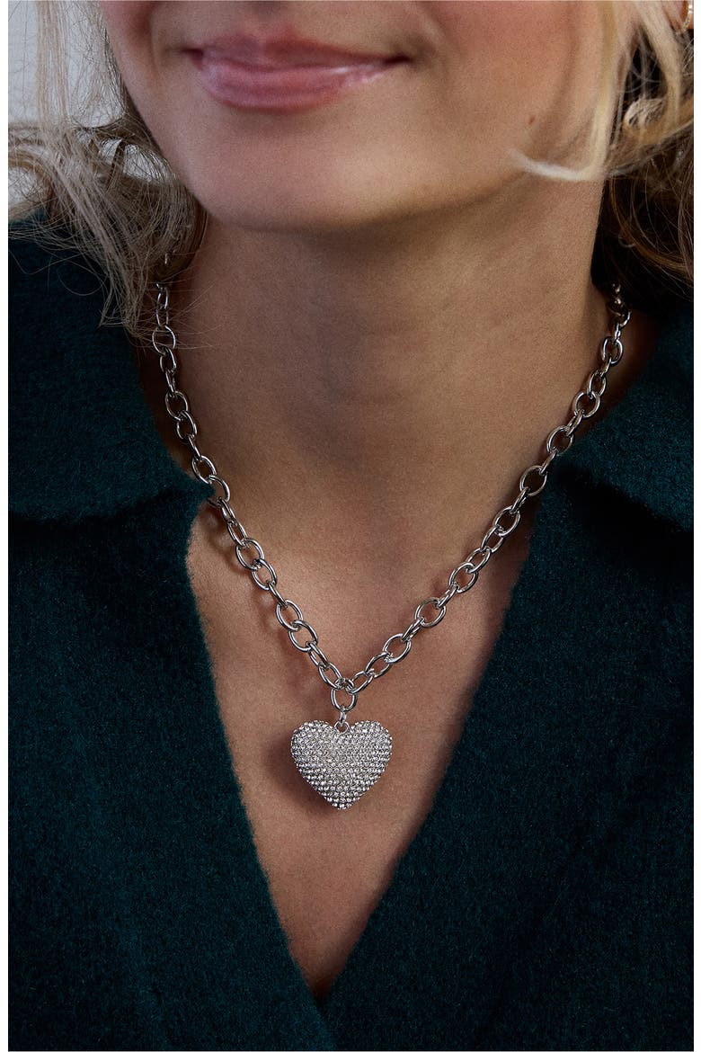 Millie Crystal Heart Pendant Necklace, Alternate, color, SILVER