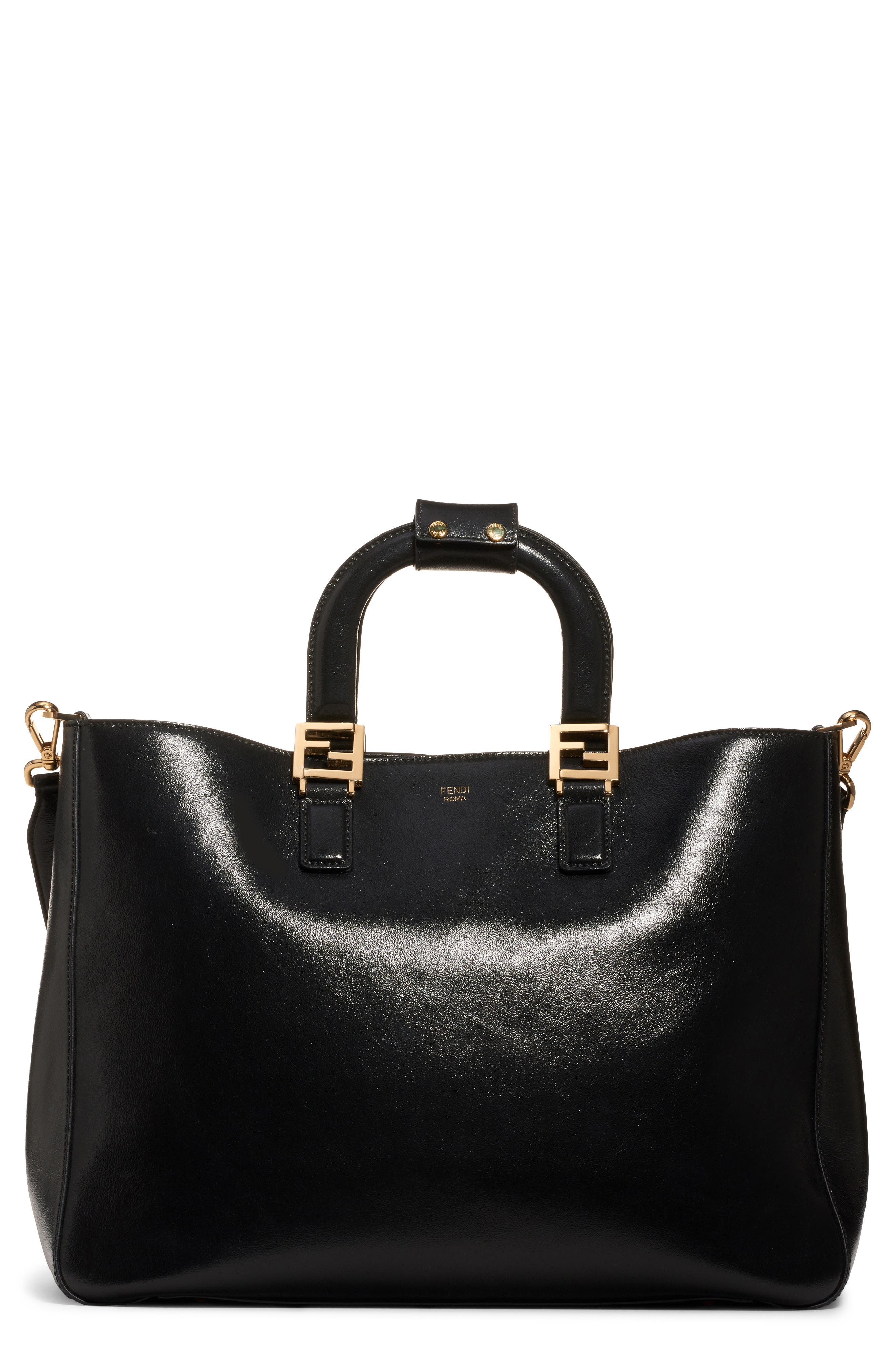 Fendi Medium FF Top Handle Leather Tote, Main, color, 