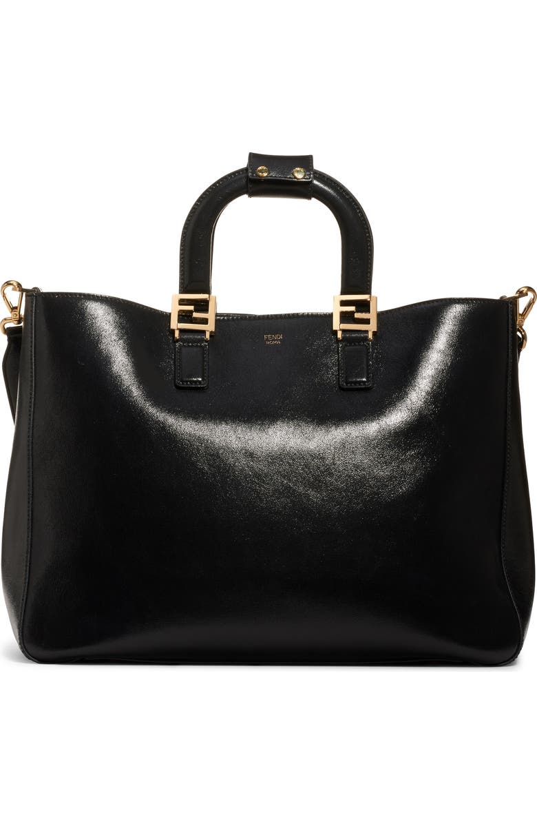 Fendi Medium FF Top Handle Leather Tote, Main, color,