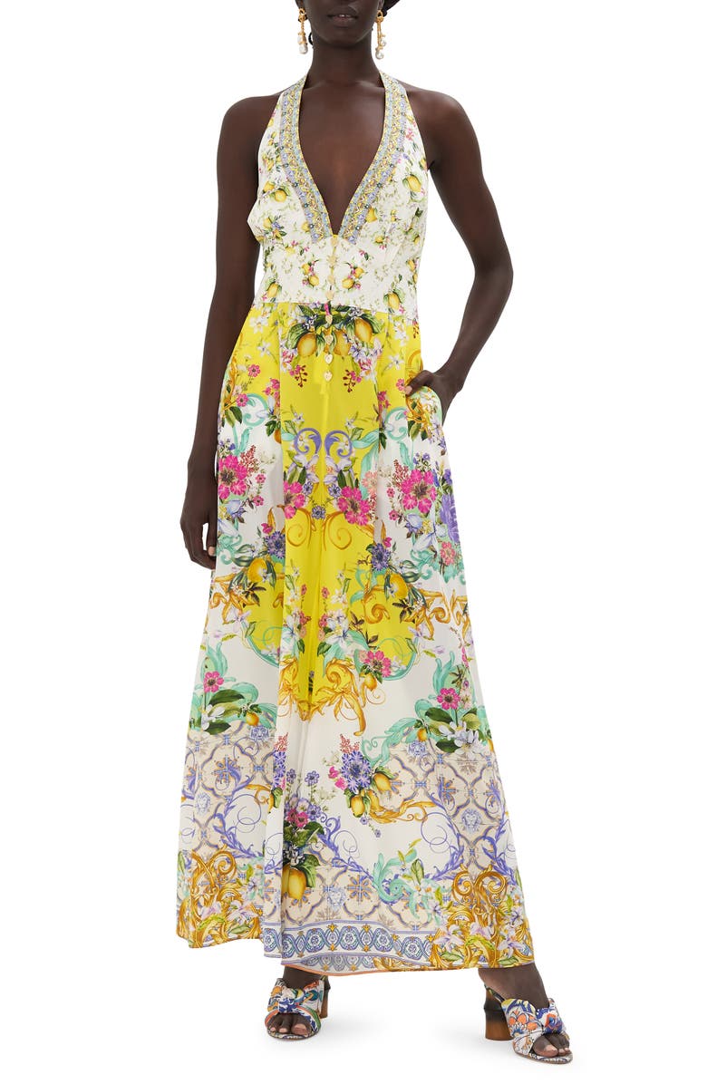 Camilla Caterina Spritz Halter Neck Silk Jumpsuit, Main, color, 