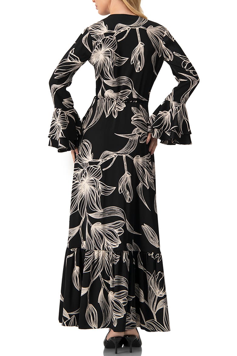 Long Black Dress with White Floral Print, Alternate, color, Black