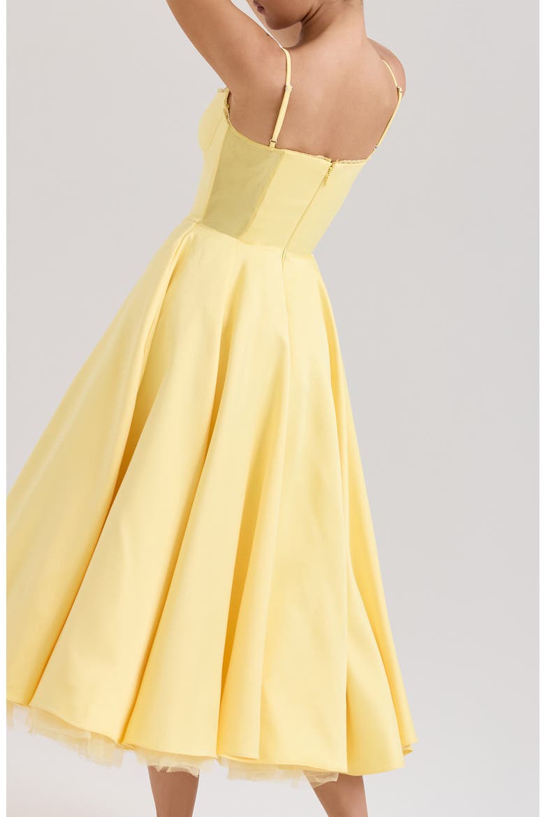 Mademoiselle Bustier Stretch Satin Midi Cocktail Dress, Alternate, color, SUNSHINE