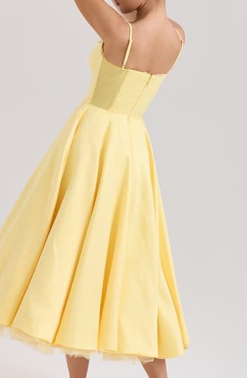 Mademoiselle Bustier Stretch Satin Midi Cocktail Dress