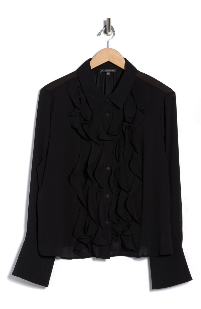 Adrianna Papell Ruffle Front Button-Up Shirt, Alternate, color, Black
