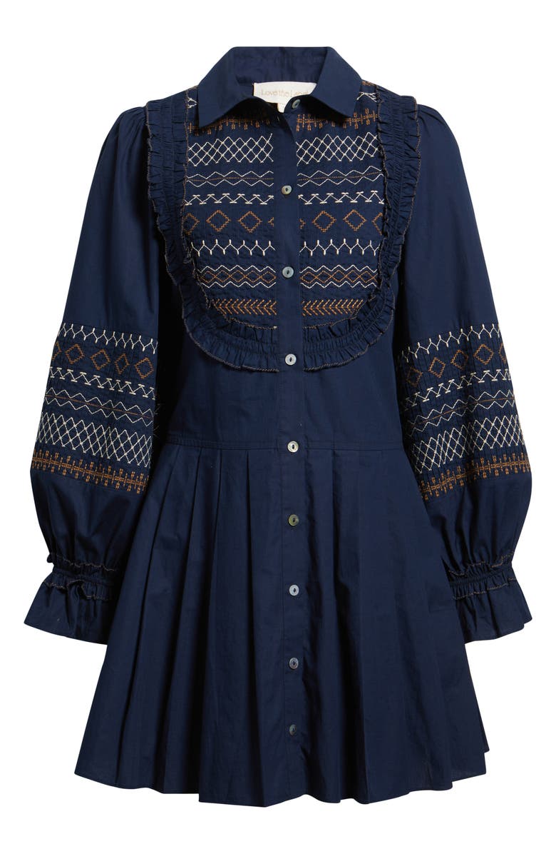 LOVE THE LABEL Walton Embroidered Long Sleeve Mini Shirtdress, Alternate, color, Pagent Blue