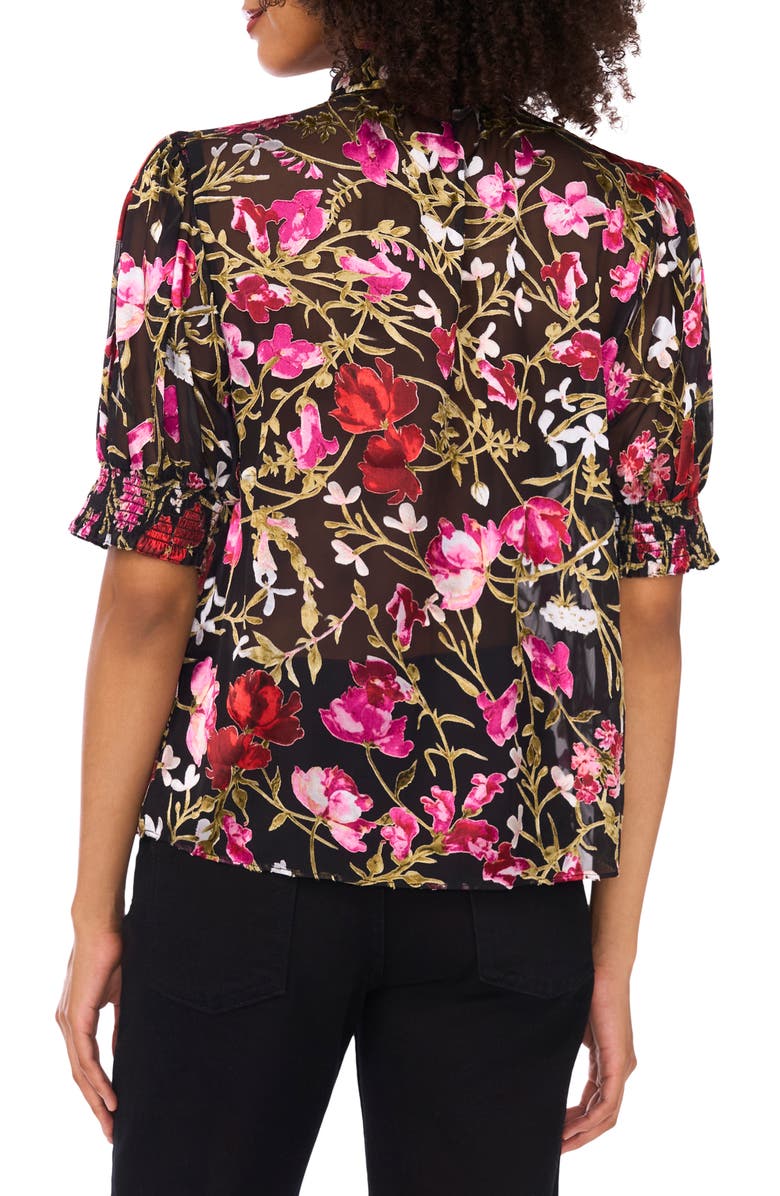 Ted Baker Floral Burnout Puff Sleeve Top, Alternate, color, Rich Black