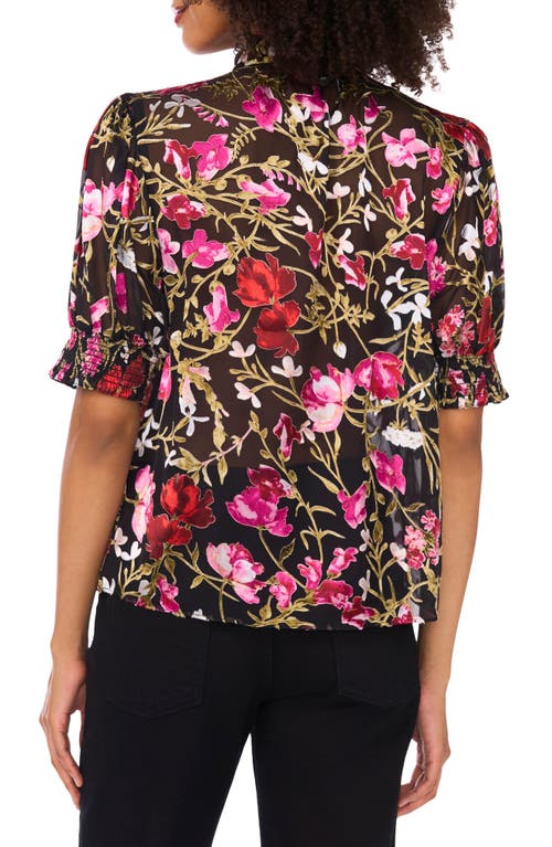 Ted Baker Floral Burnout Puff Sleeve Top In Black