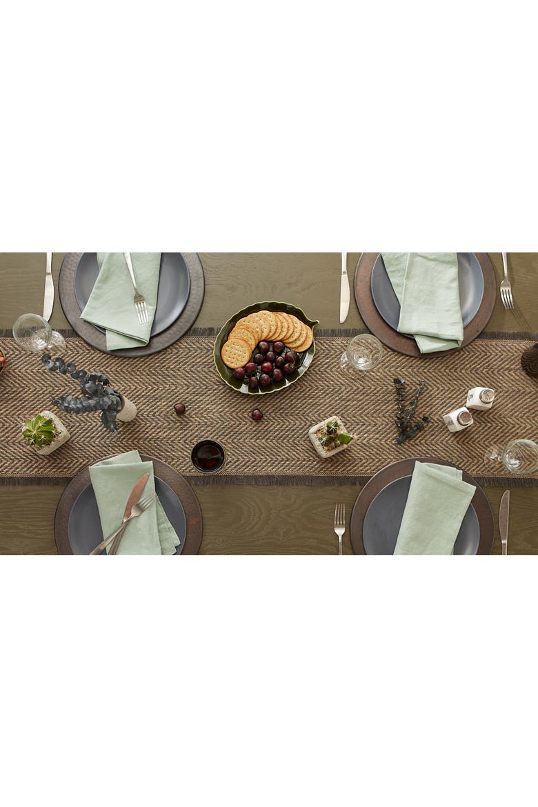 Mineral Chevron Burlap Table Runner 14X72, Alternate, color, Mineral Gray