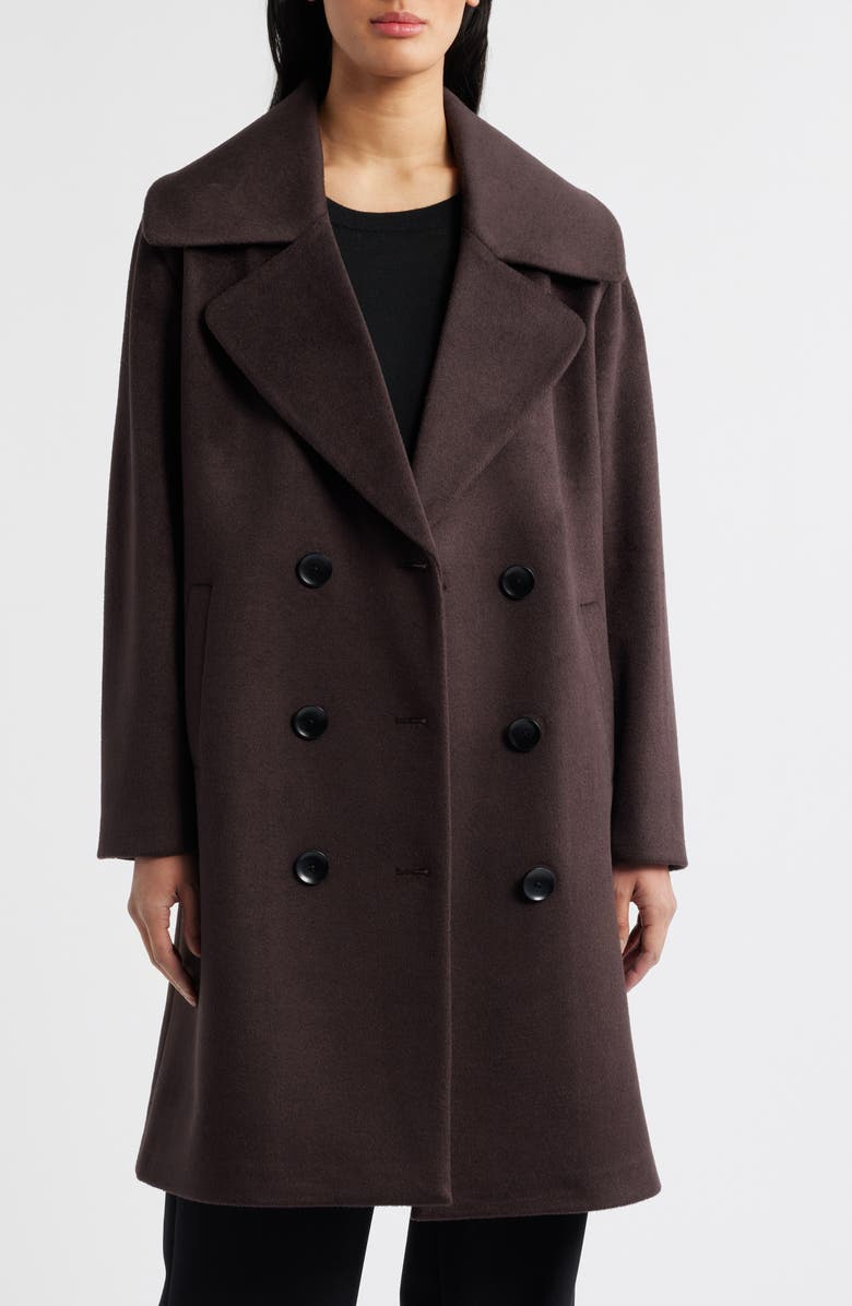 Bernardo Double Breasted Knit Coat, Alternate, color, Seal Brown