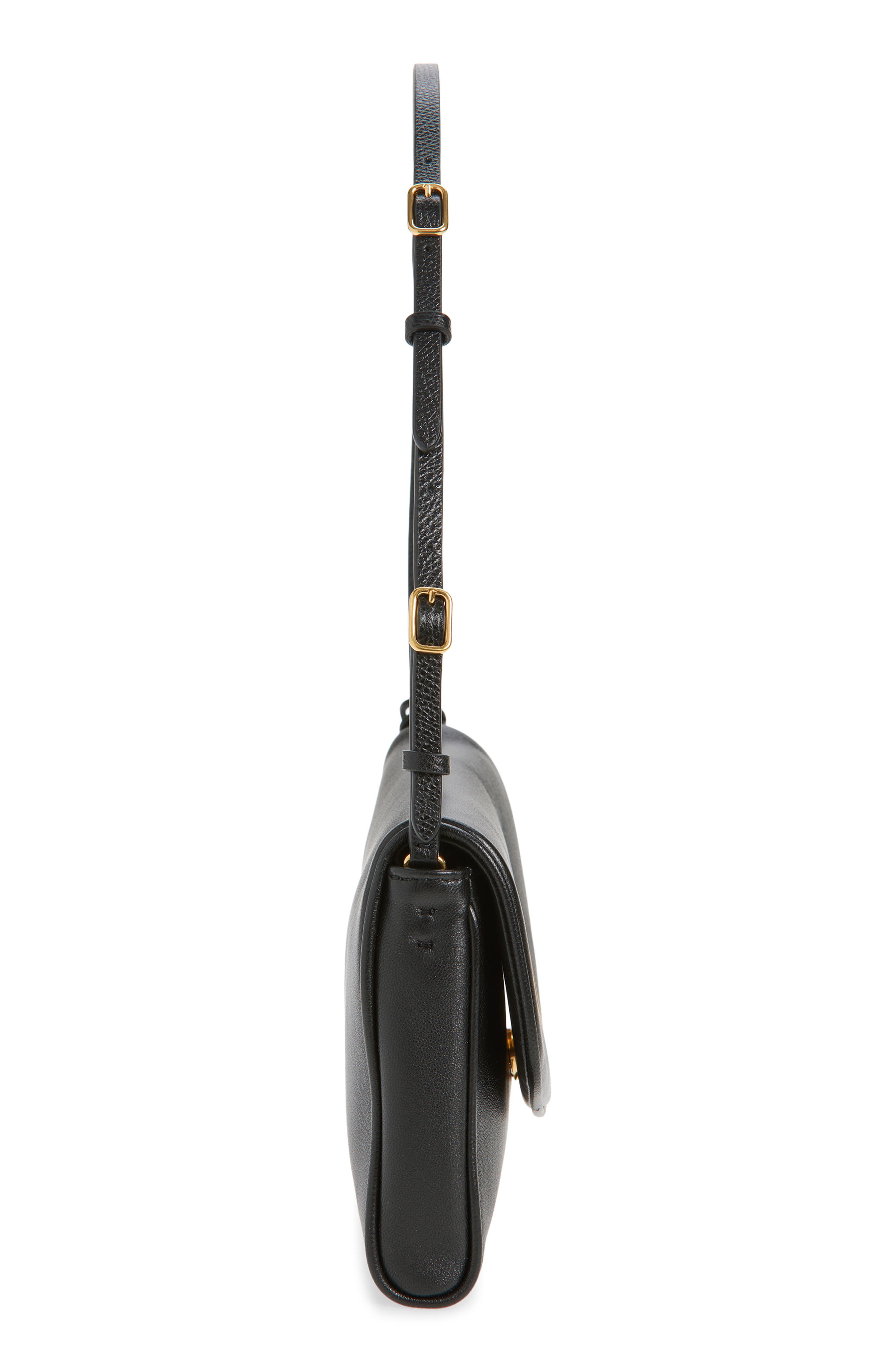Valentino Garavani Small DeVain Leather Shoulder Bag, Alternate, color, Black