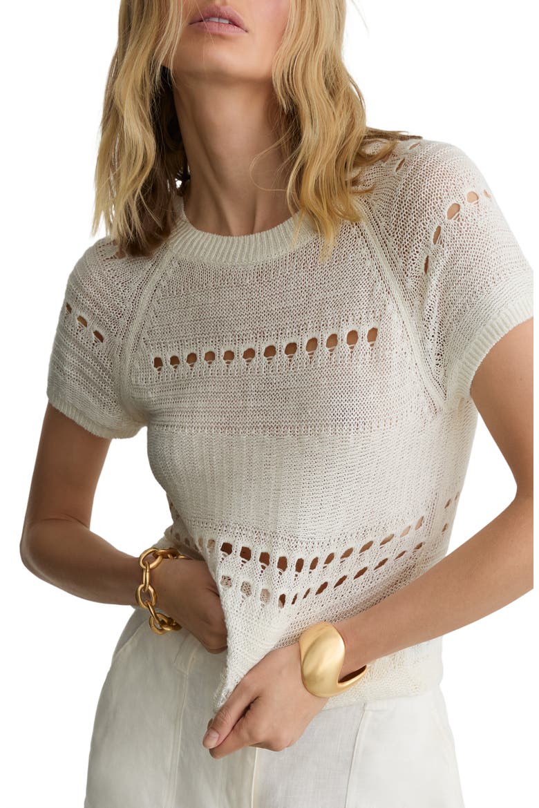 Chloe Linen Openwork Sweater, Main, color, WHITE