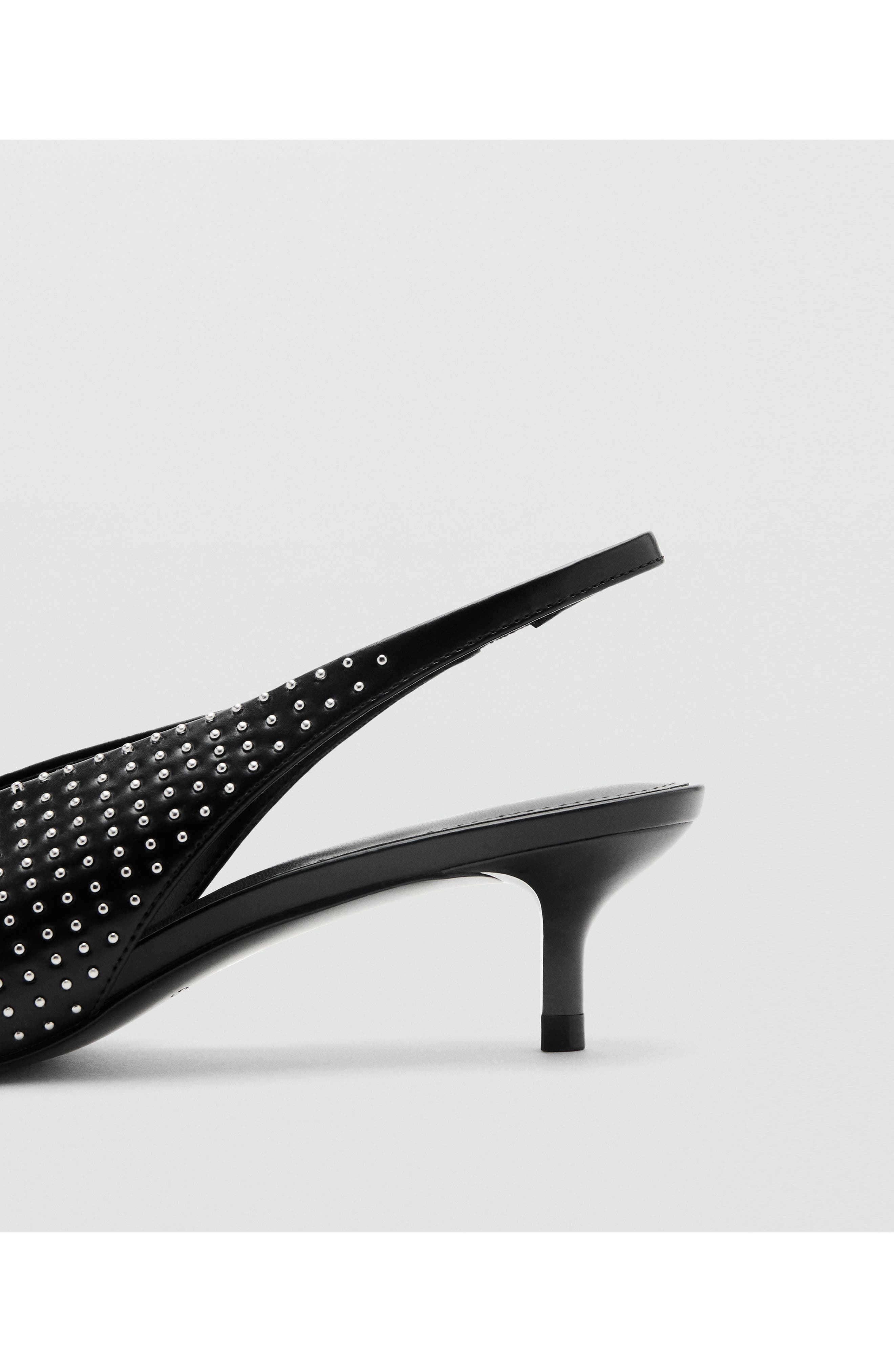 MANGO Studded Pointed Toe Slingback Pump, Alternate, color, Black