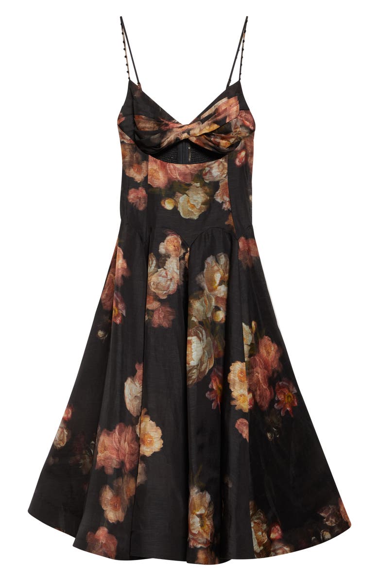 Zimmermann Hypnotic Floral Twist Front Cutout Organza Midi Dress, Alternate, color, Russet Floral