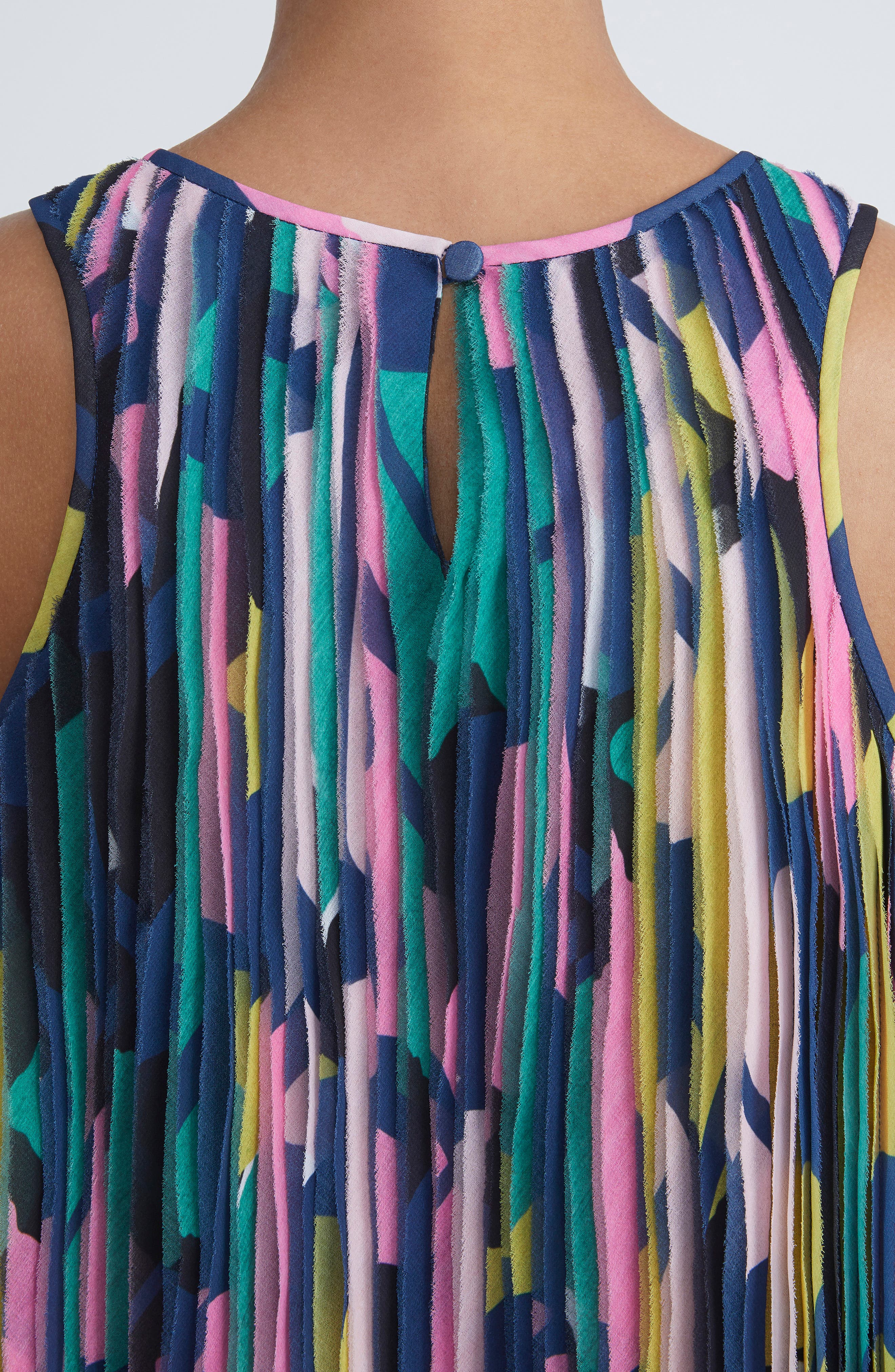 Lafayette 148 New York Papier Print Strip Pleated Chiffon Shift Dress ...