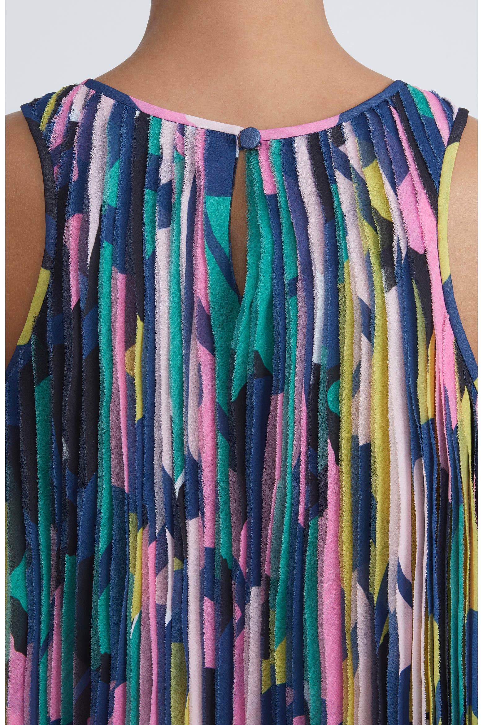 Printable Loop Border Lafayette 148 New York Papier Print Strip Pleated Chiffon Shift Dress ...
