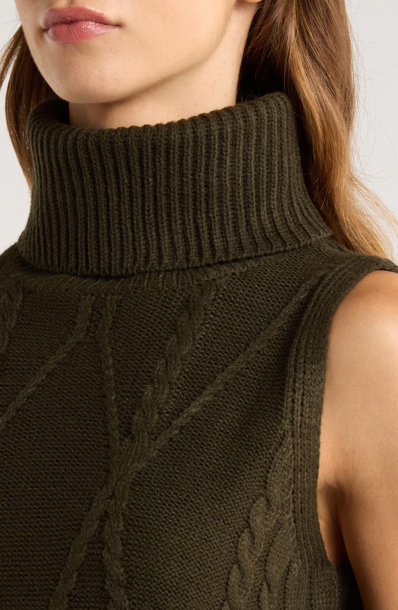 GIBSONLOOK Cable Stitch Sleeveless Turtleneck Sweater, Alternate, color, Basil Green