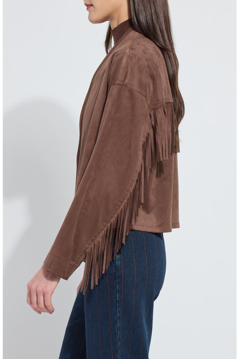 Candence Fringe Trim Faux Suede Jacket, Alternate, color, PL WOOD
