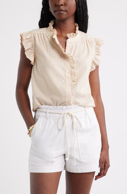 Ruffle Sleeve Cotton Blend Top