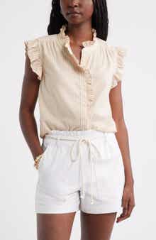 Ruffle Sleeve Cotton Blend Top