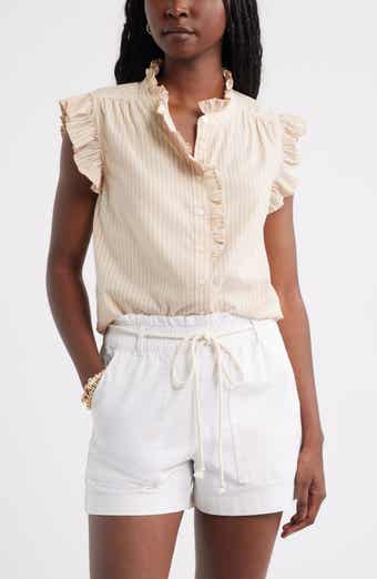 Ruffle Sleeve Cotton Blend Top