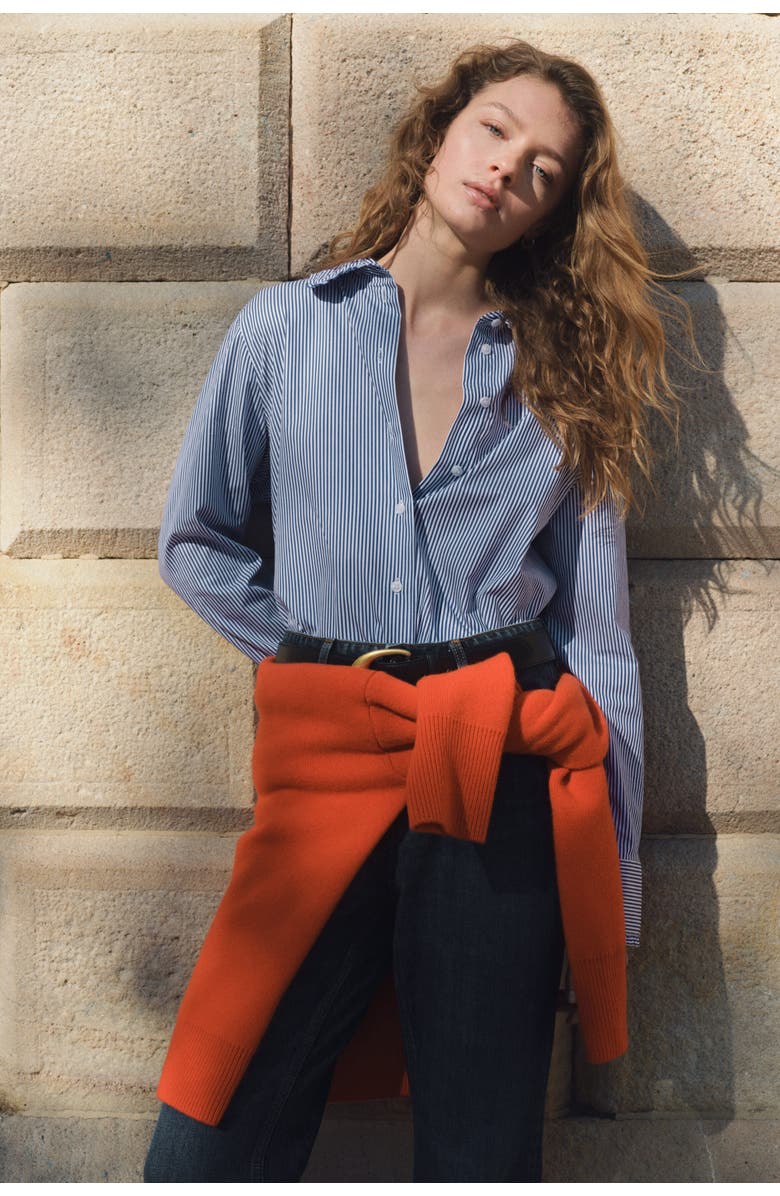 H&M Cotton Poplin Shirt, Alternate, color, Blue/Striped