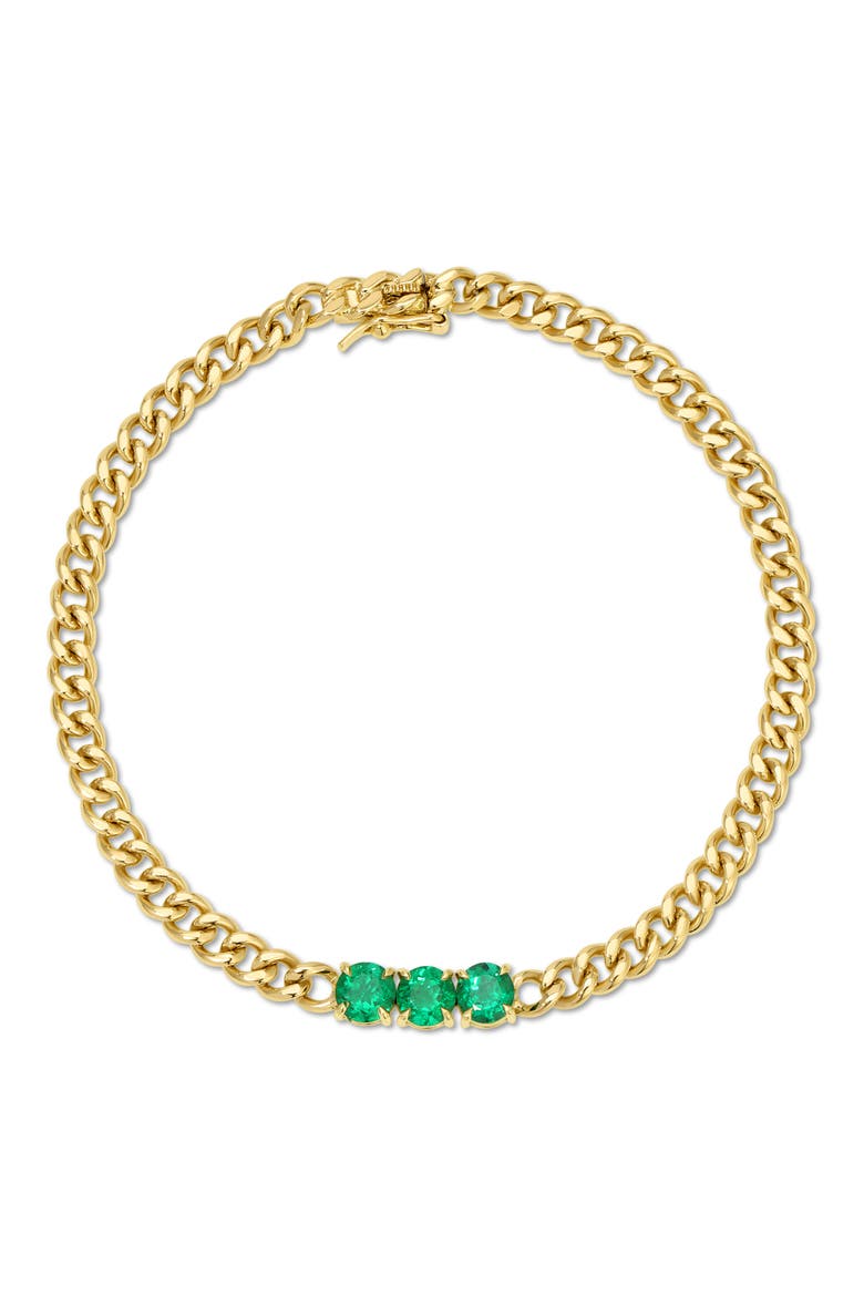 18K Gold & Emerald Small Cuban Chain Bracelet, Main, color, 18K YELLOW GOLD