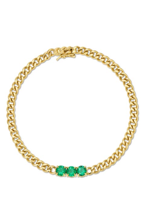 18K Gold & Emerald Small Cuban Chain Bracelet