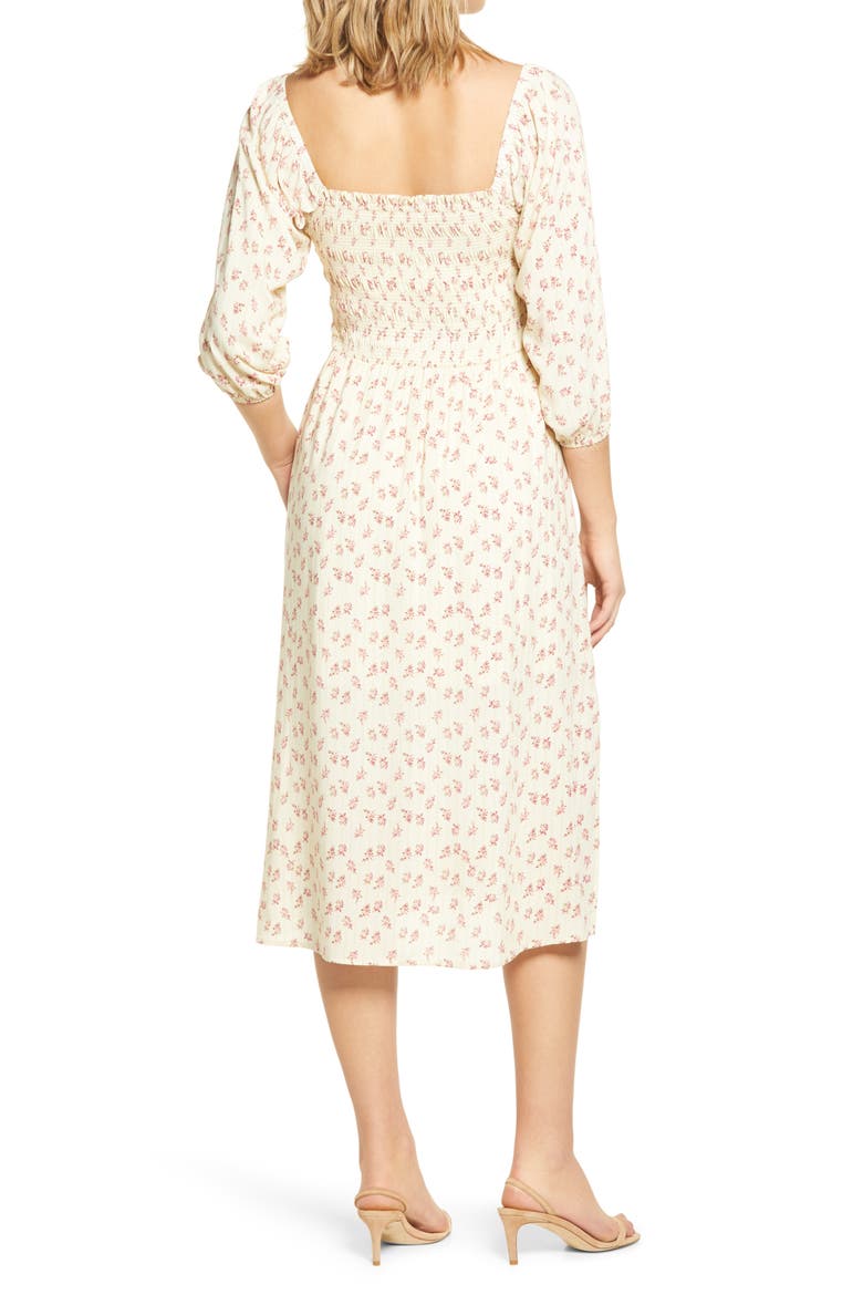 Nevaeh Smocked Midi Dress, Alternate, color, BUTTER WALLPAPER FLORAL