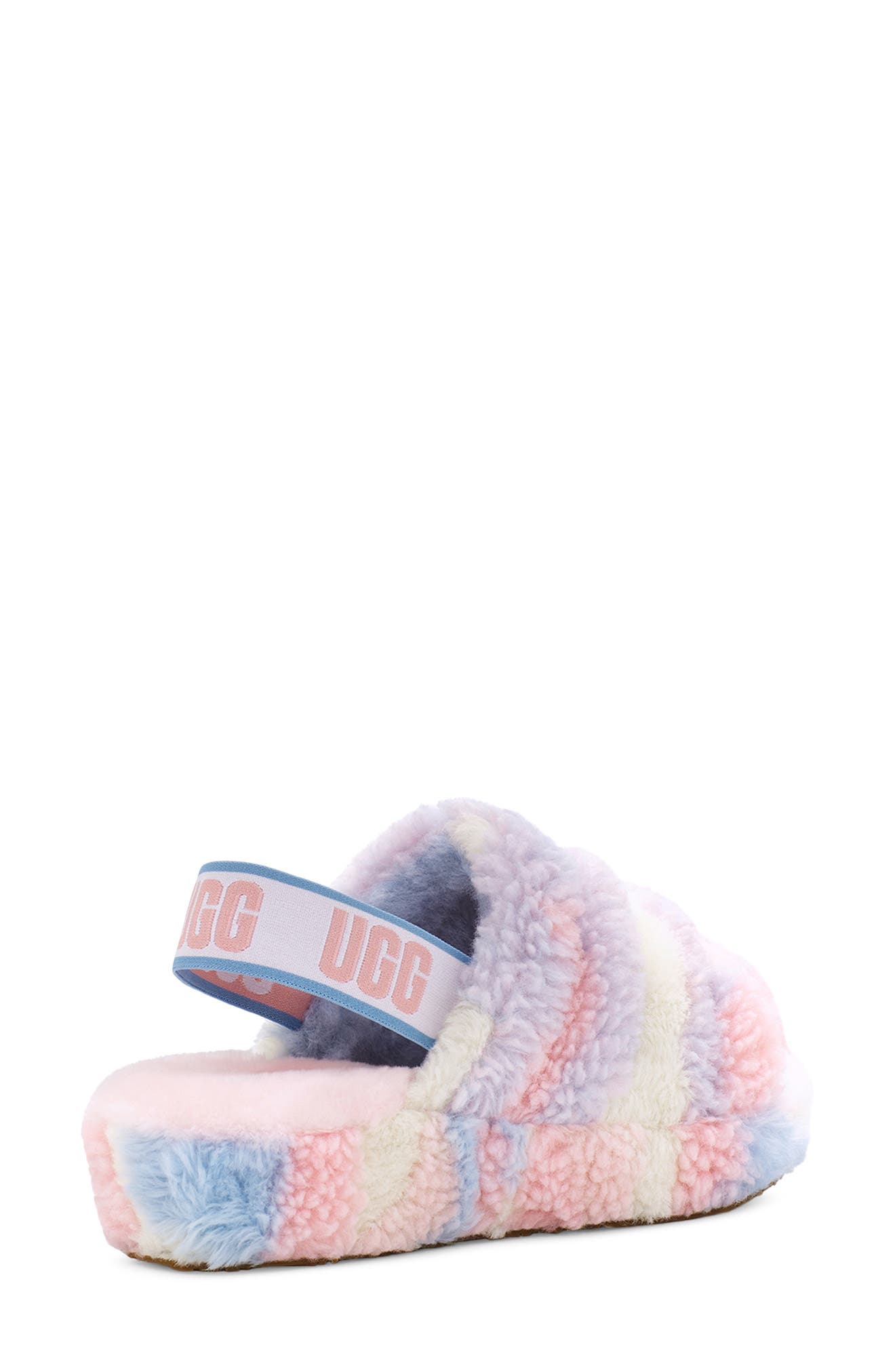 Pride Fluff Yeah Faux Fur Slingback Sandal, Alternate, color, PRIDE STRIPES