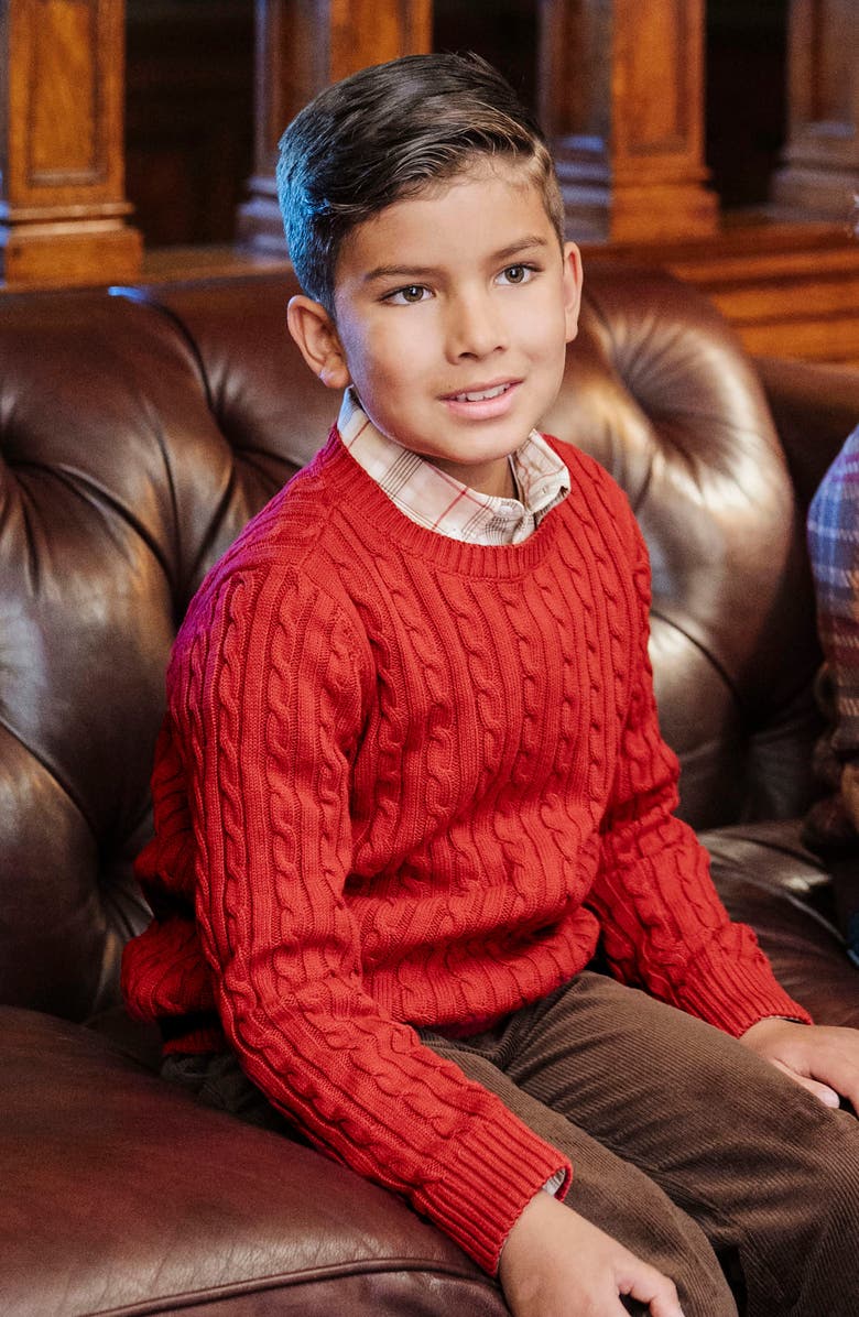 Hope & Henry Kids' Organic Cable Crewneck Pullover Sweater, Alternate, color, Red Cable