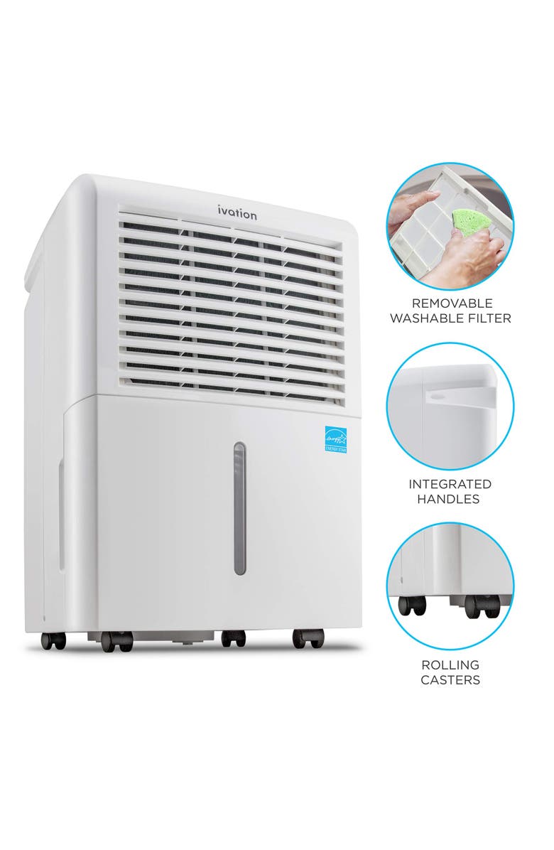 Ivation 4,500 Sq Ft Dehumidifier with Pump, Large Capacity Compressor Includes Programmable Humidity, Hose Connector, Auto Shutoff and Restart and Washable Filter, Alternate, color, White