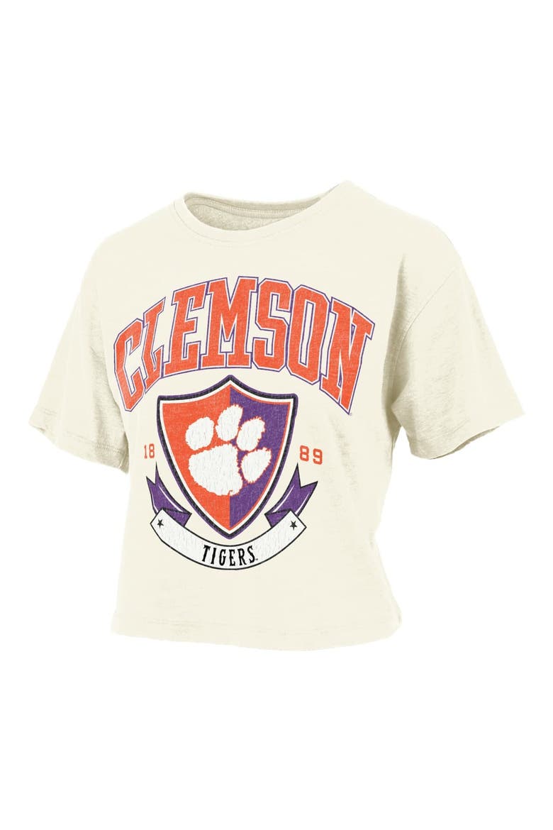 Women's Pressbox Cream Clemson Tigers Buckler Vintage Cropped T-Shirt, Alternate, color, Cream