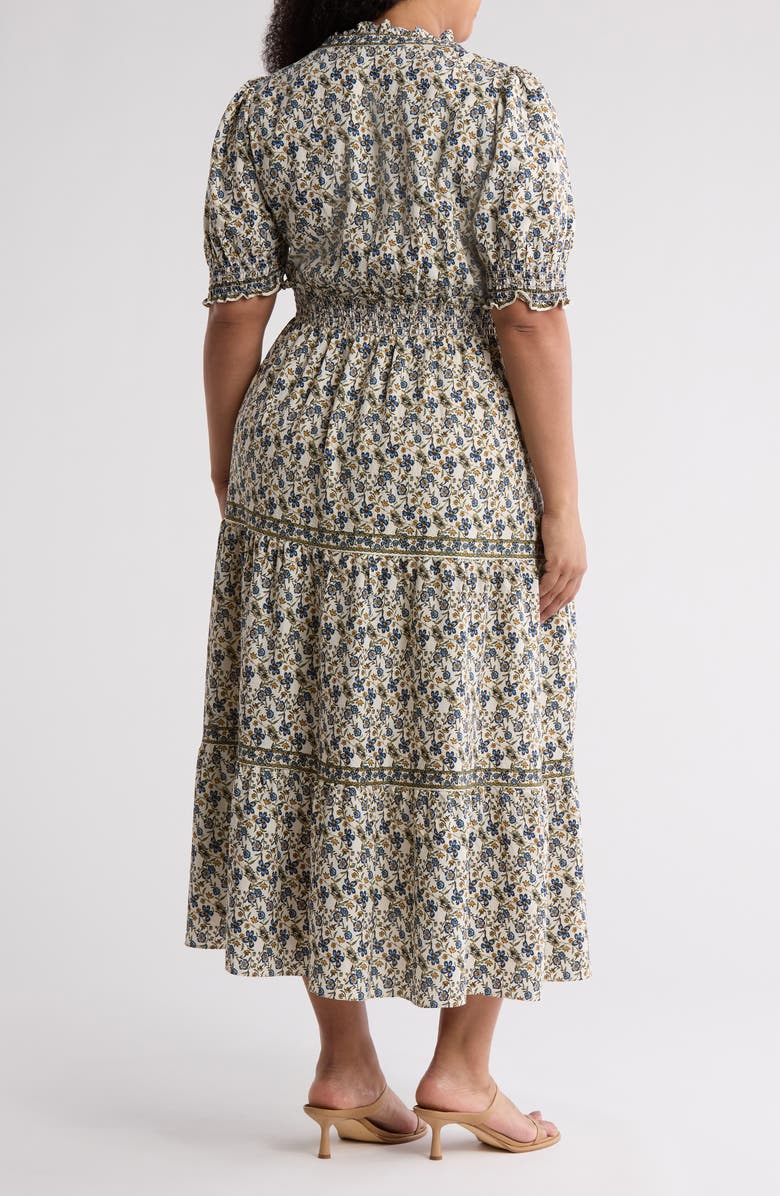 MAX STUDIO Short Sleeve Tiered Maxi Dress, Alternate, color, Cream/ Blue Floral Swing Vine